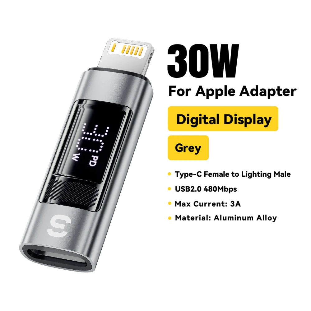 Type C to Lighting Adapter with Digital Display